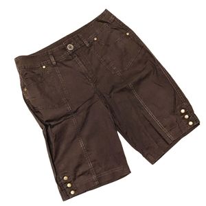 Kim Rogers Cargo Bermuda Shorts Brown Lightweight Snap Details Cotton Sz 8 Long